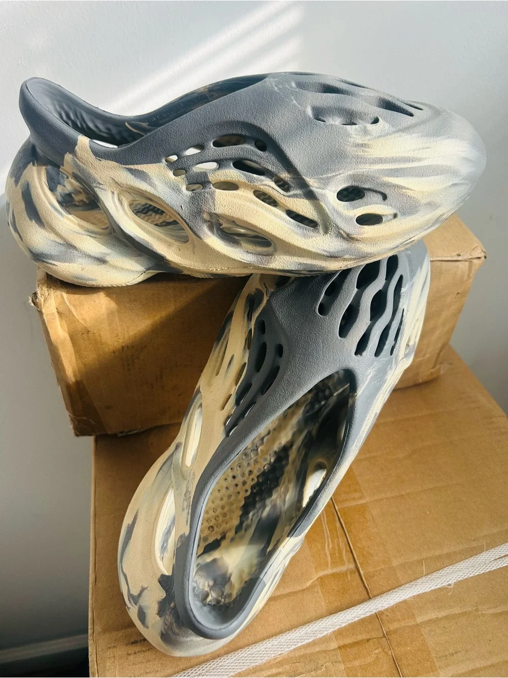 adidas Marbled Gray and Cream Foam Clogs